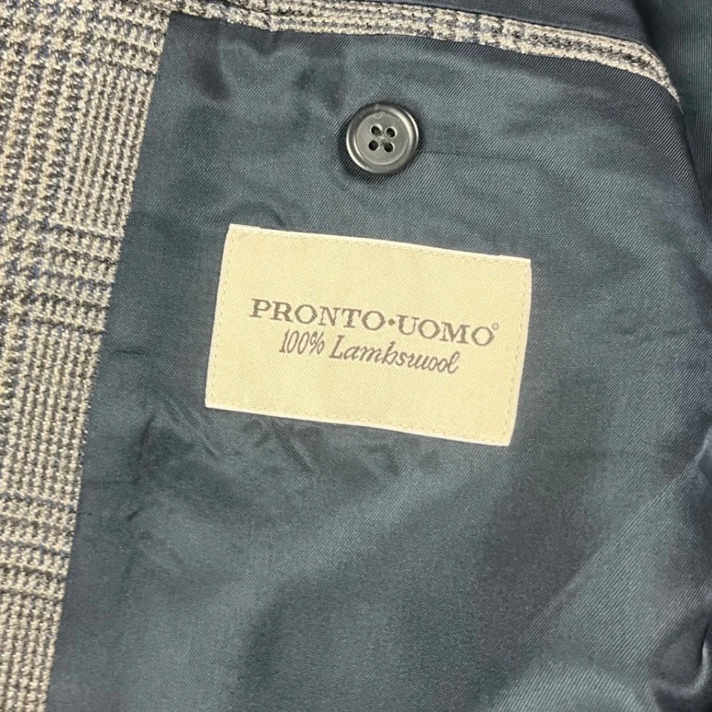 Pronto Uomo Mens 44 Long Glen Check 100% LambsWool Blazer Suit Jacket 2‎ Button